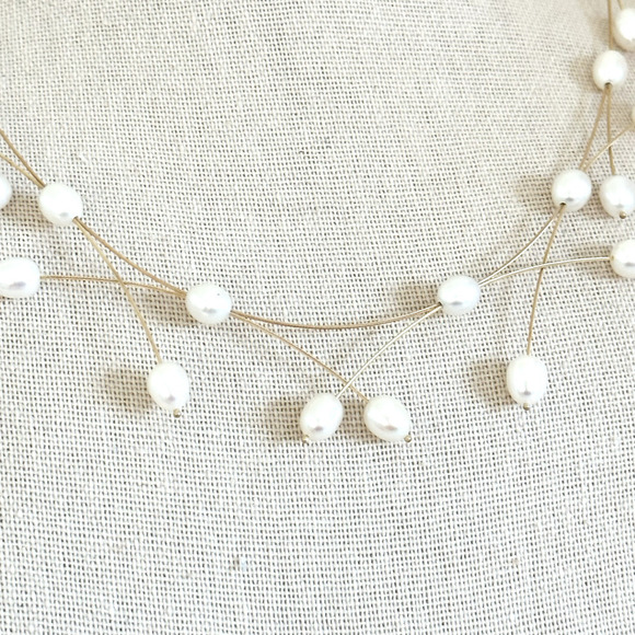 ZRW Israel Designer 14K Solid Yellow Gold Criss Cross Wire Pearl Necklace 17" - Picture 8 of 16